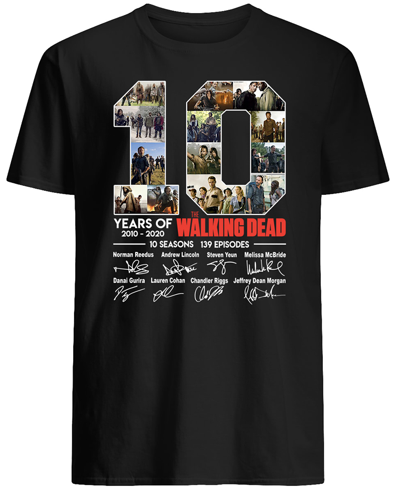 10 years of the walking dead signatures mens shirt
