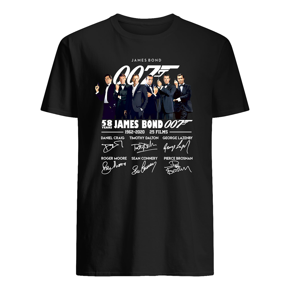 58 years of 007 james bond 1962-2020 signatures shirt, sweatshirt, tank top