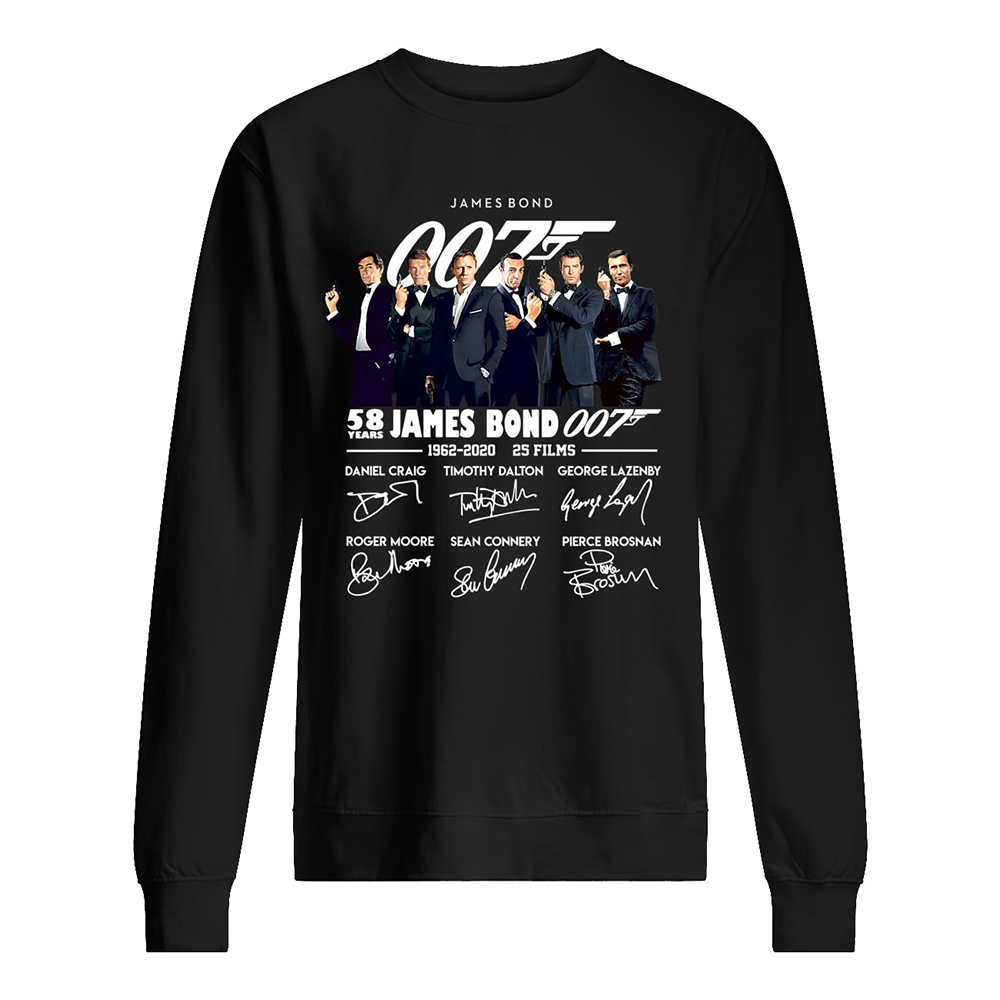 58 years of 007 james bond 1962-2020 signatures shirt, sweatshirt, tank top