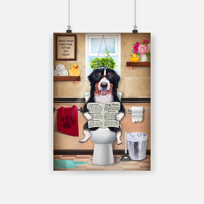 Bathroom wall art border collie sitting on toilet and reading poster 2