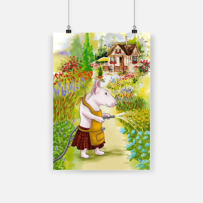 Bull terrier puppy and the garden poster 1