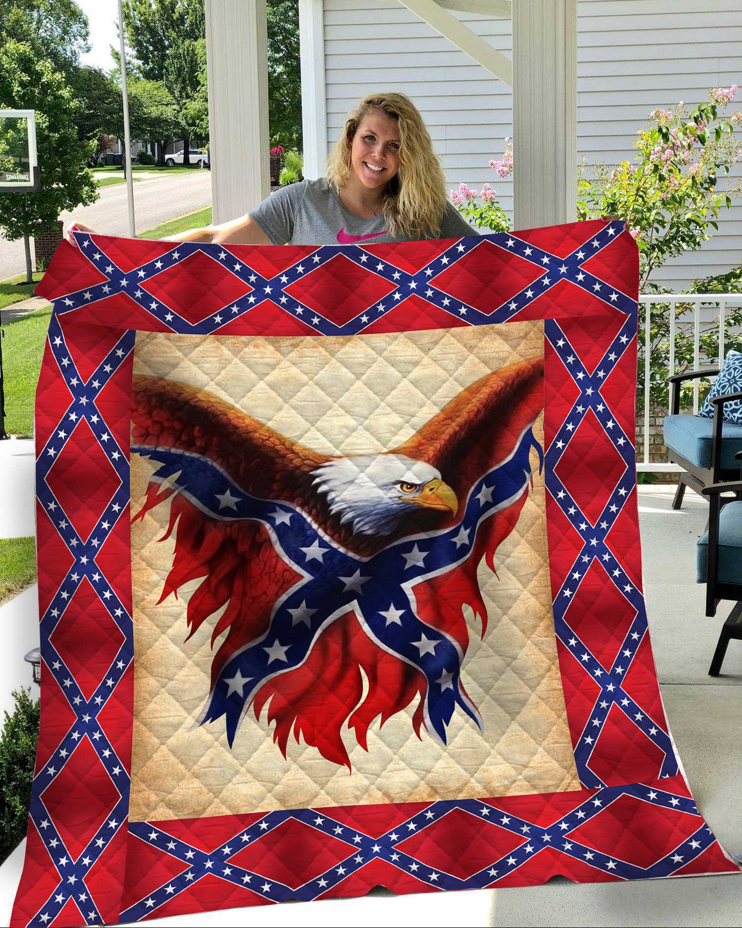 Confederate flag eagle all over printed quilt 1