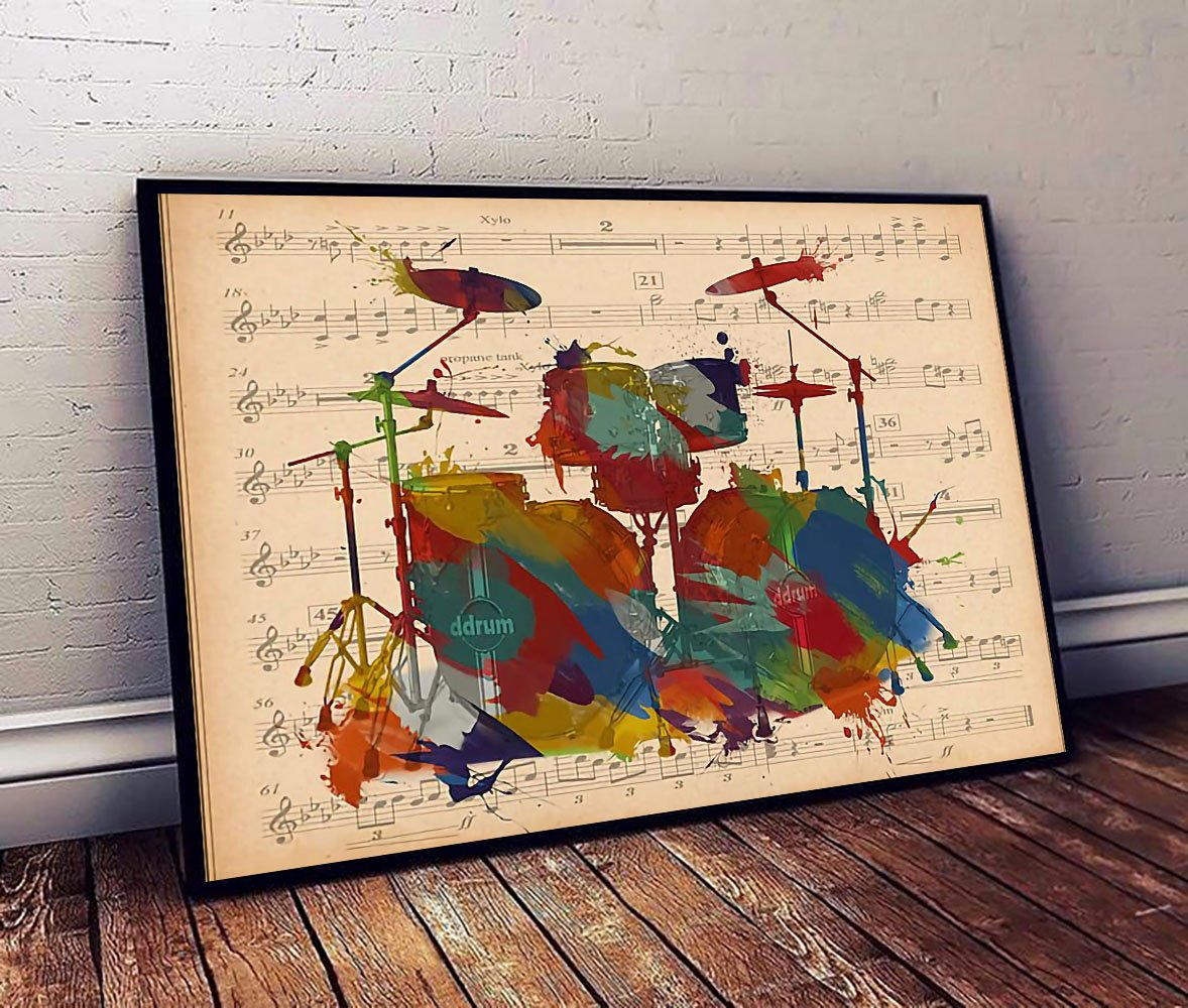 Drums music sheet drums watercolor poster 3