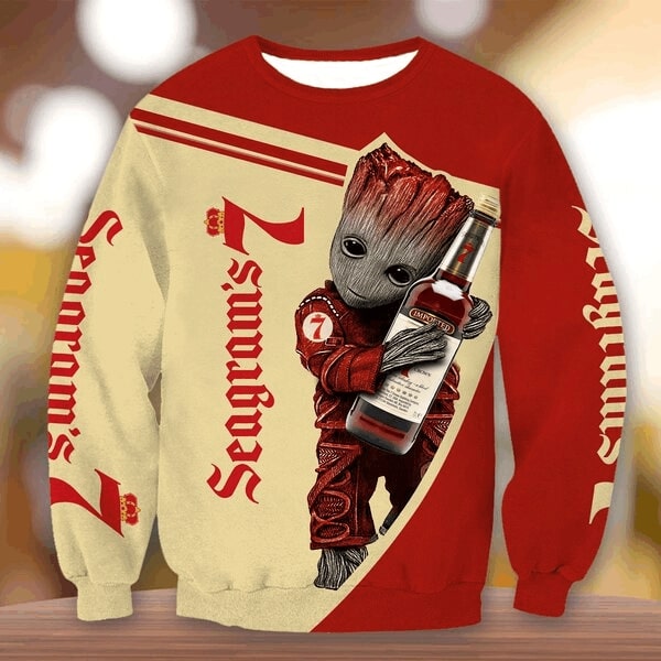Groot hold seagram's 7 crown whiskey full printing sweatshirt