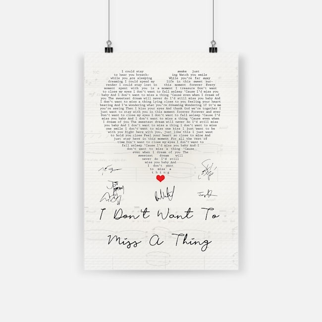 I don't want to miss a thing vintage heart quote song lyrics poster 1
