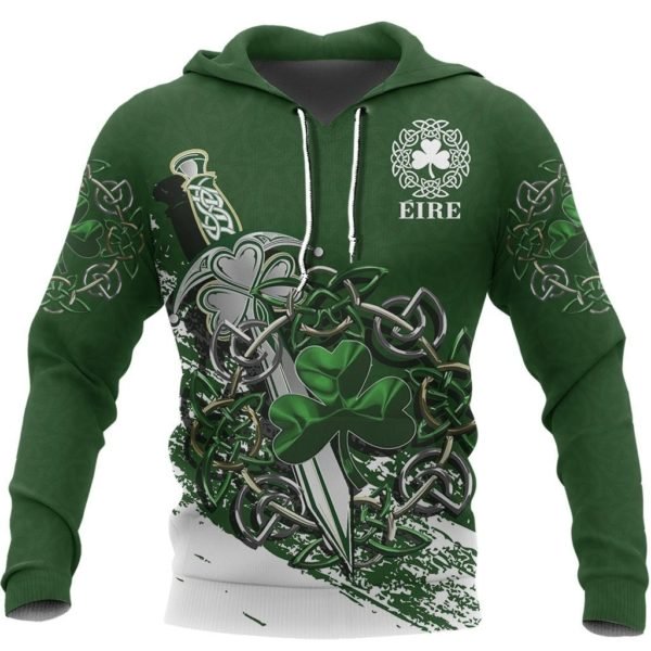 Ireland celtic shamrock and sword st patrick's day full printing hoodie