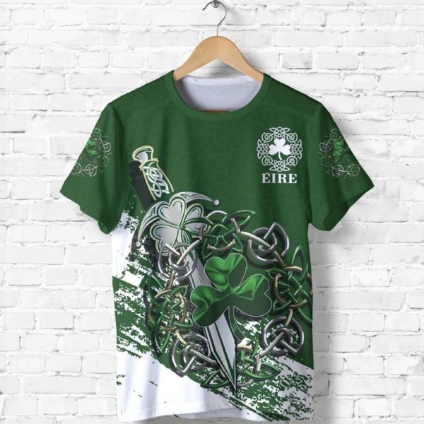 Ireland celtic shamrock and sword st patrick's day full printing tshirt