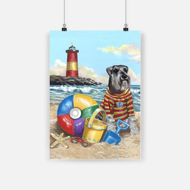 Schnauzer puppy play on the beach poster 1