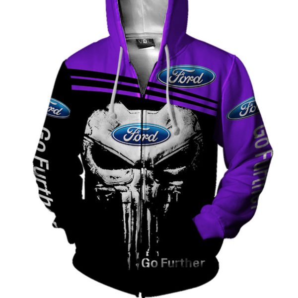Skull ford go further full printing zip hoodie