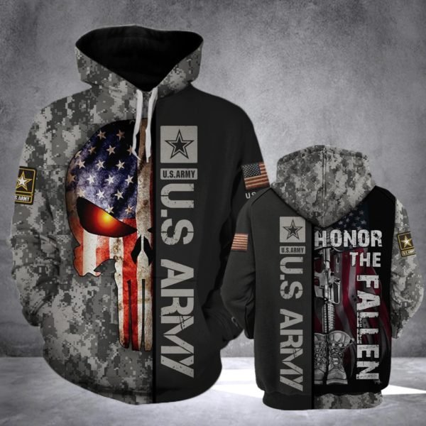 Skull us army honor the fallen camo all over print hoodie 1