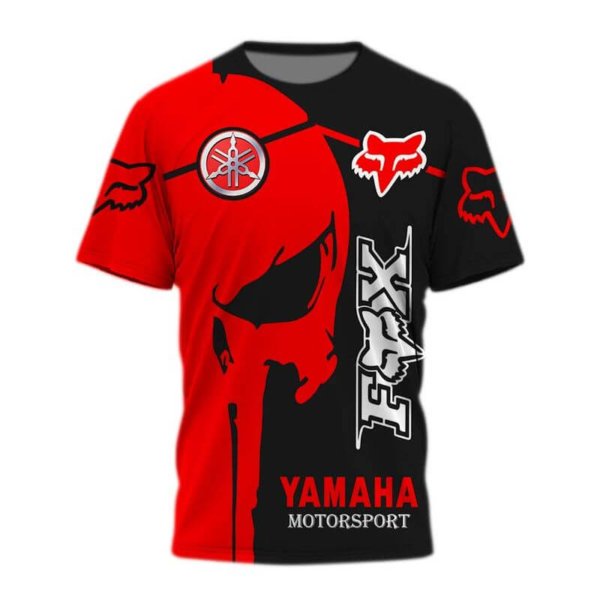 Skull yamaha motorsport all over printed tshirt