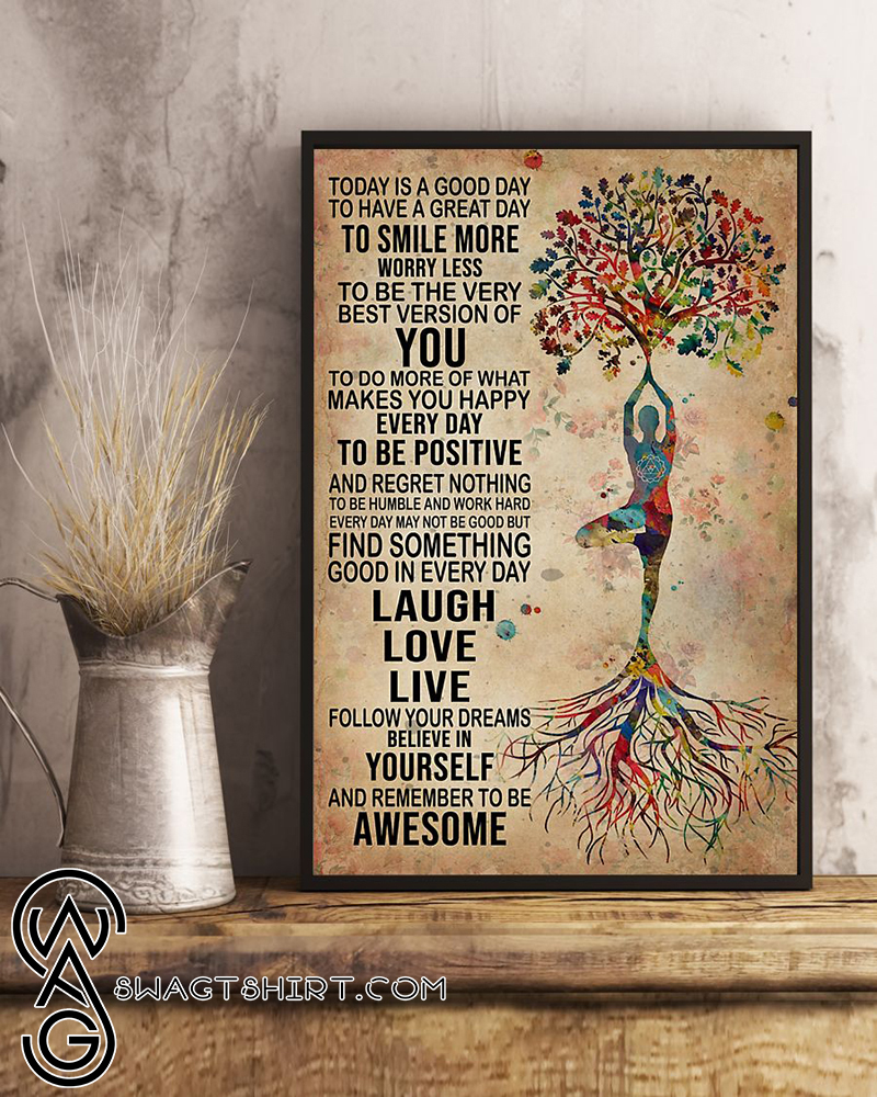 Tree yoga find something good in everyday laugh love live portrait poster