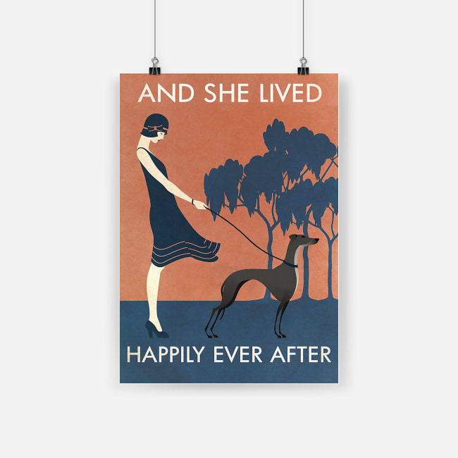 Vintage girl she lived happily greyhound poster 3