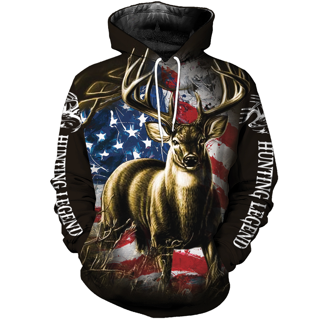 American flag deer hunting camo full over print hoodie