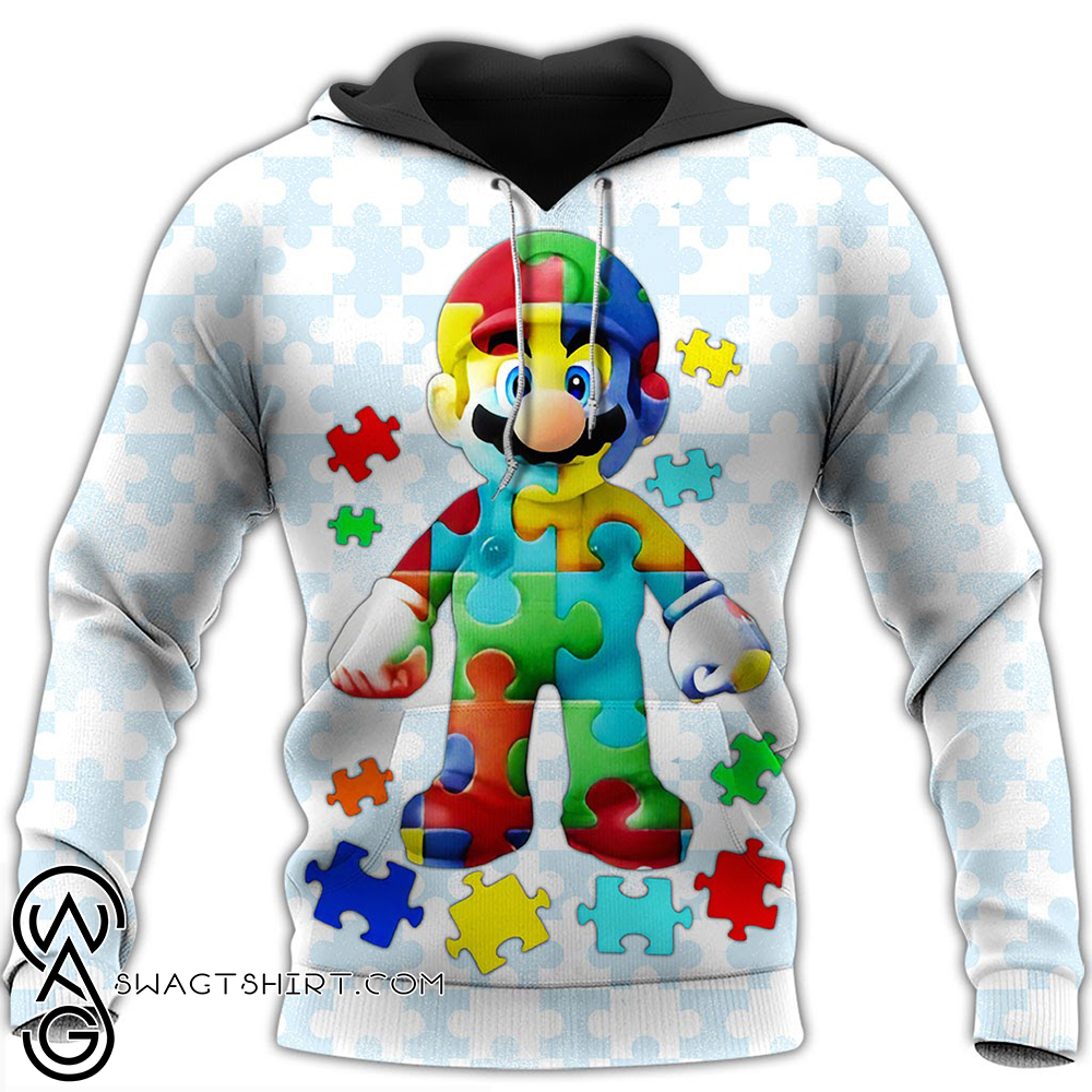 Autism awareness mario full over printed shirt