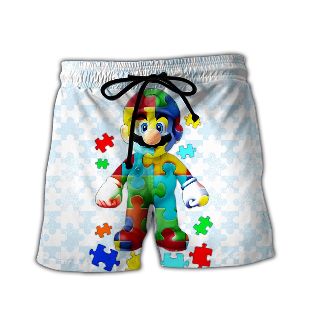 Autism awareness mario full over printed shorts
