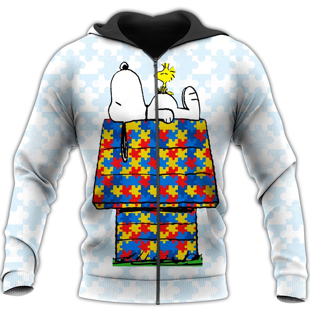 Autism awareness snoopy full over print zip hoodie