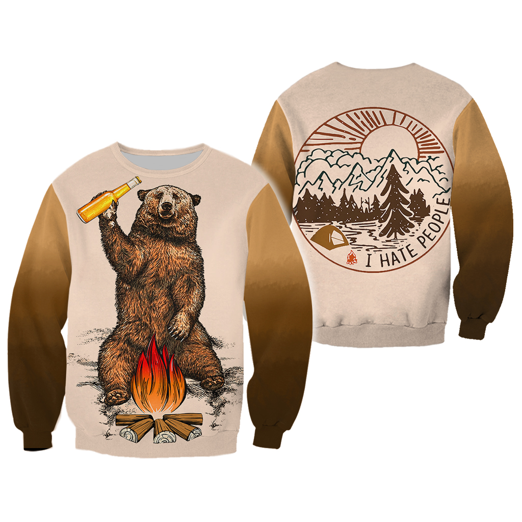 Camping bear i hate people full over printed sweatshirt