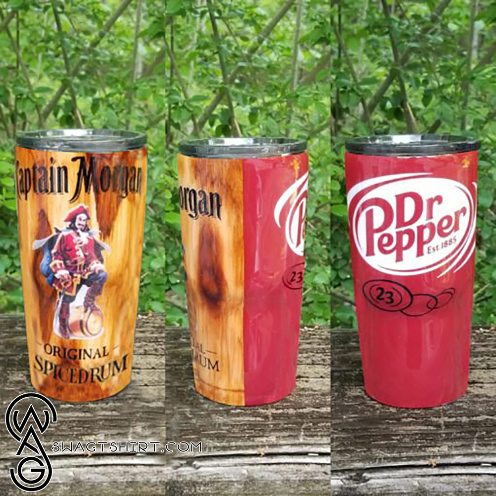 Captain morgan and dr pepper all over printed steel tumbler