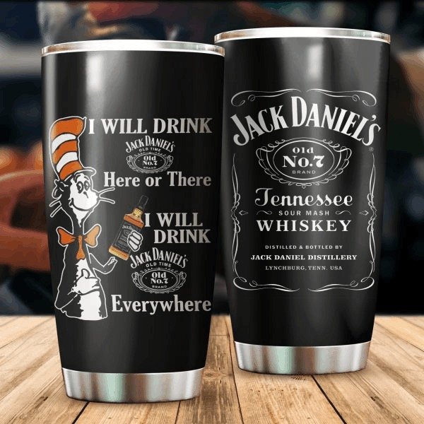 Dr seuss cat i will drink jack daniel's all over print steel tumbler 4