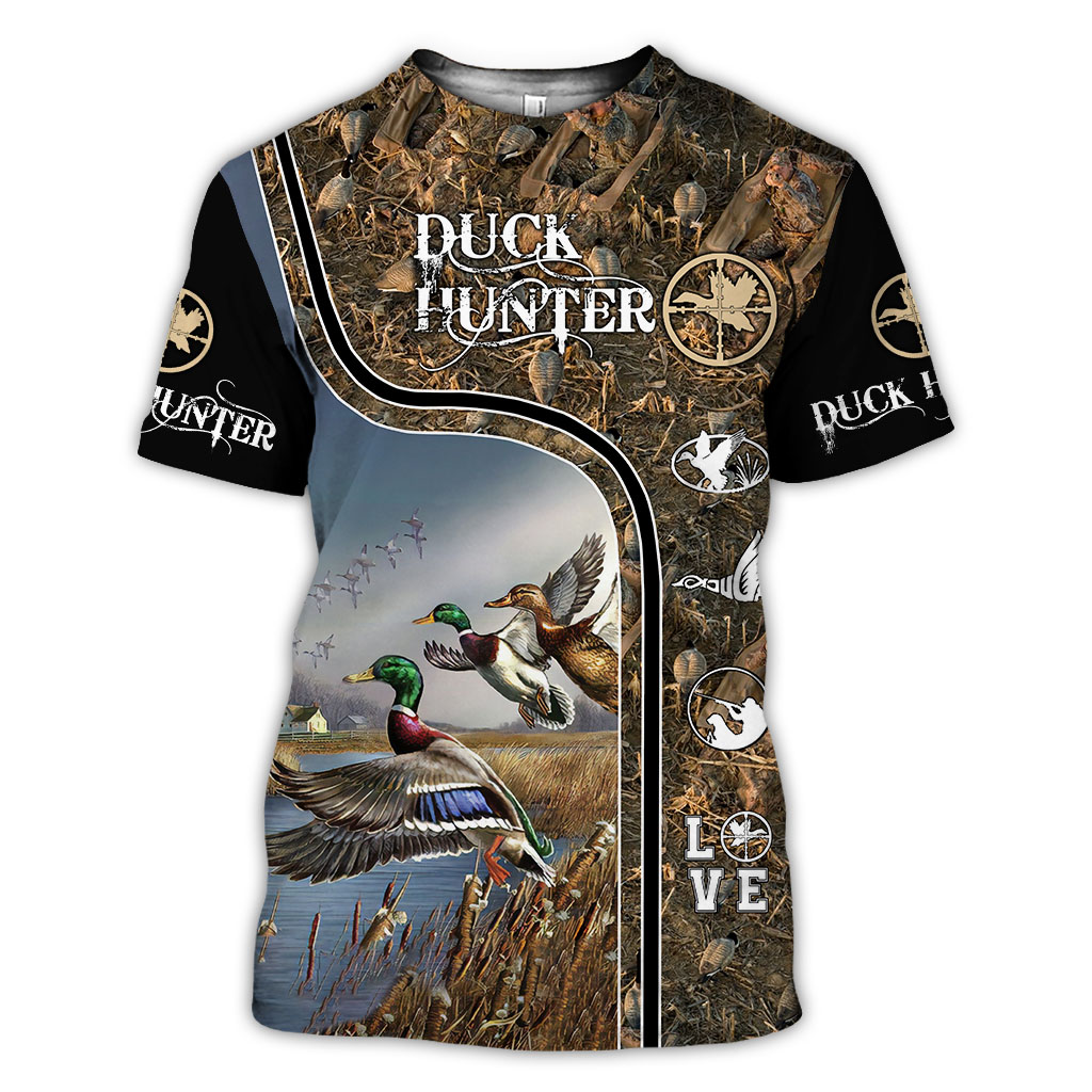 Duck hunter hunting camo full over print tshirt