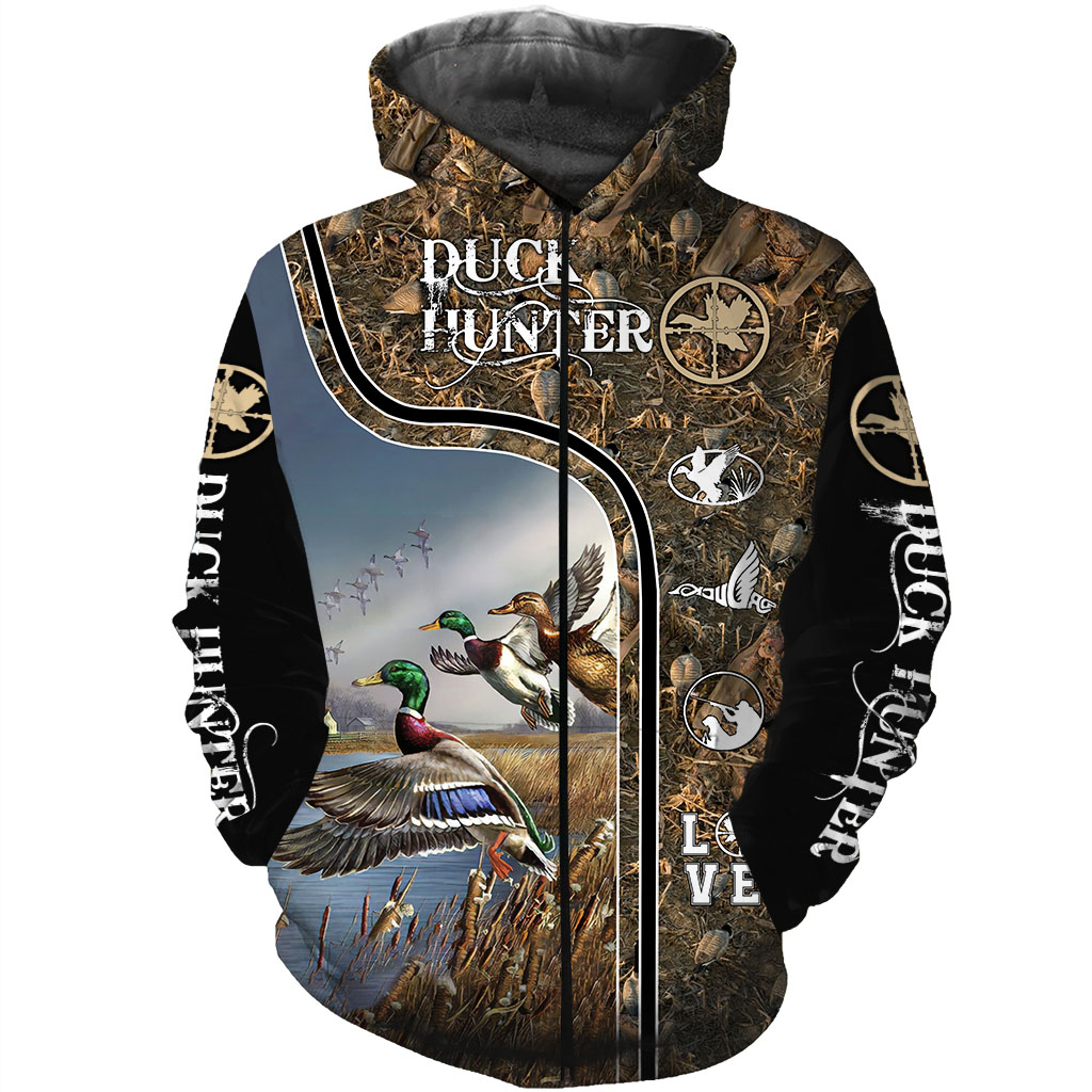 Duck hunter hunting camo full over print zip hoodie