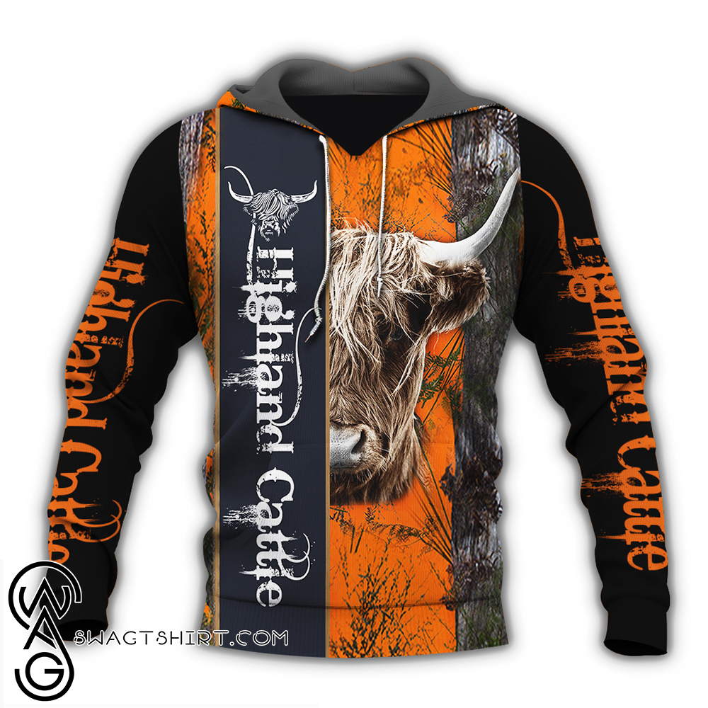 Highland cattle hunting camo full over print shirt