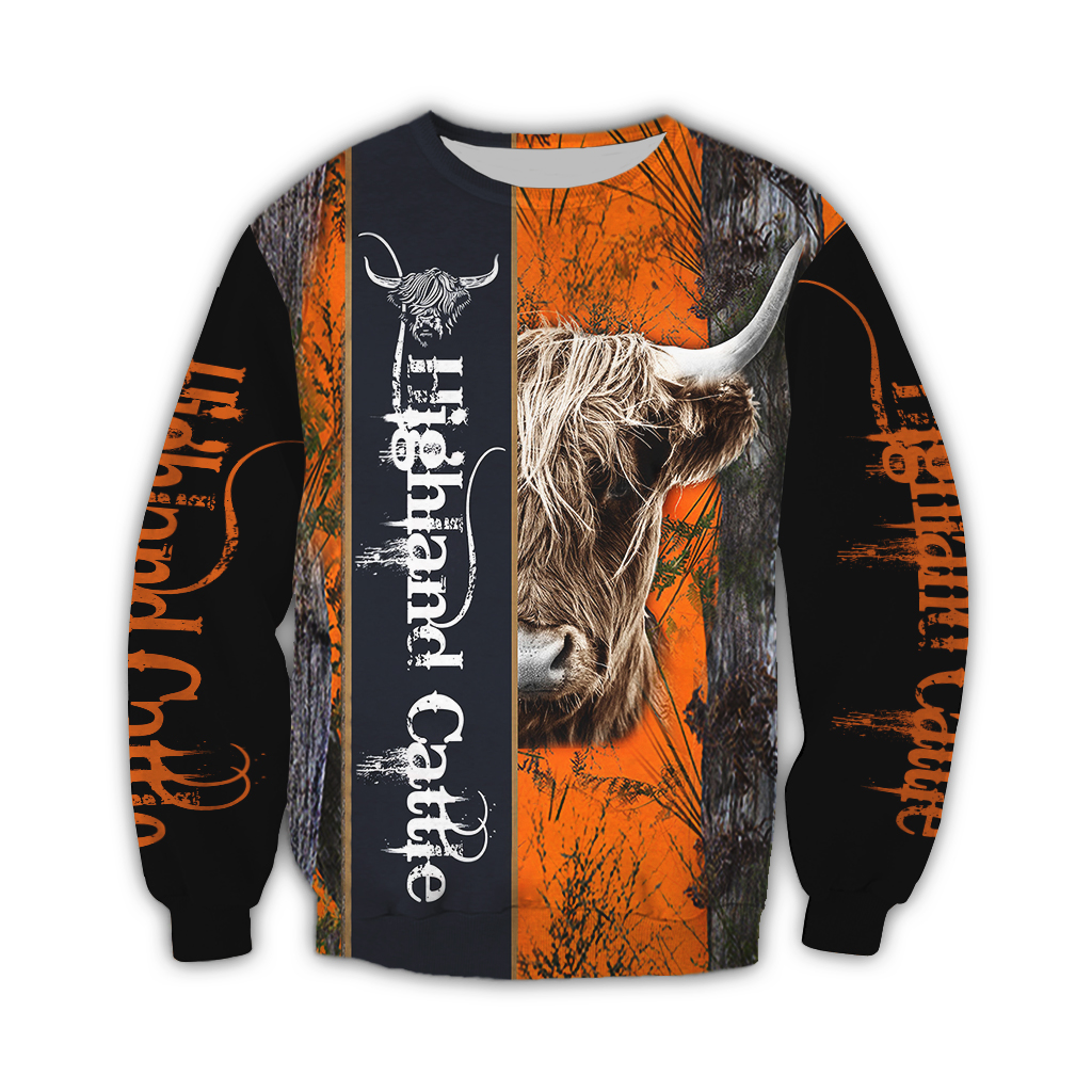 Highland cattle hunting camo full over print sweatshirt