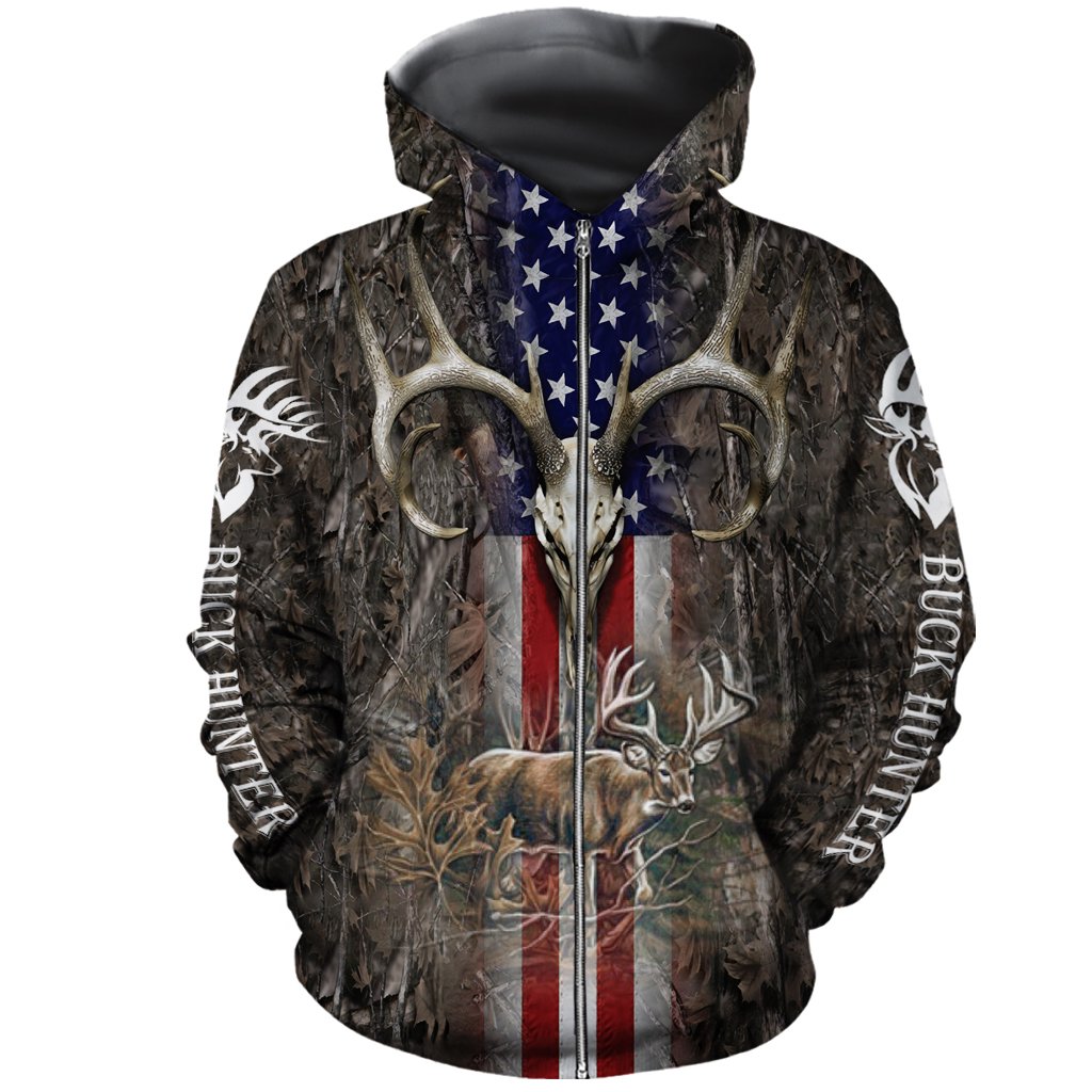 Hunter legend deer hunting camo full over printed zip hoodie