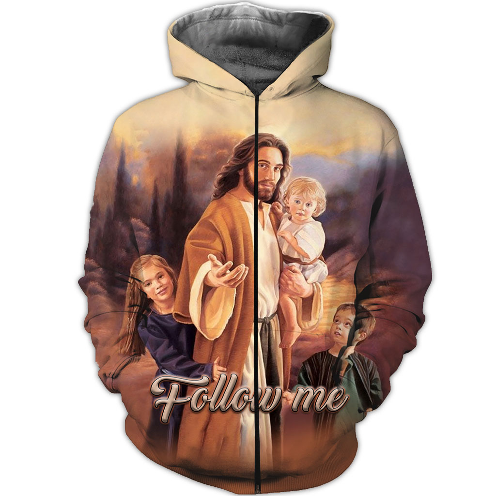 Jesus come and follow me full over print zip hoodie