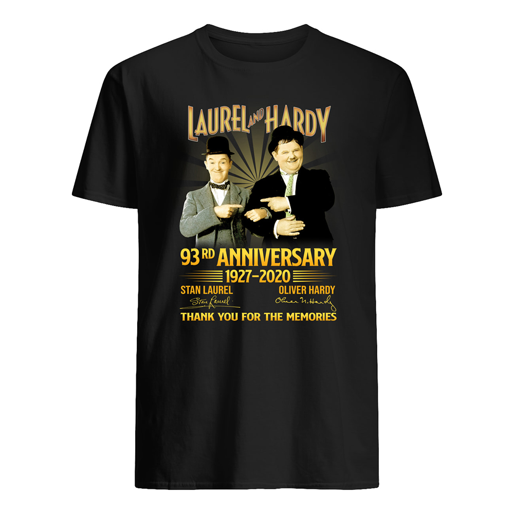 Laurel and hardy 93rd anniversary 1927 2020 signatures thank you for the memories mens shirt