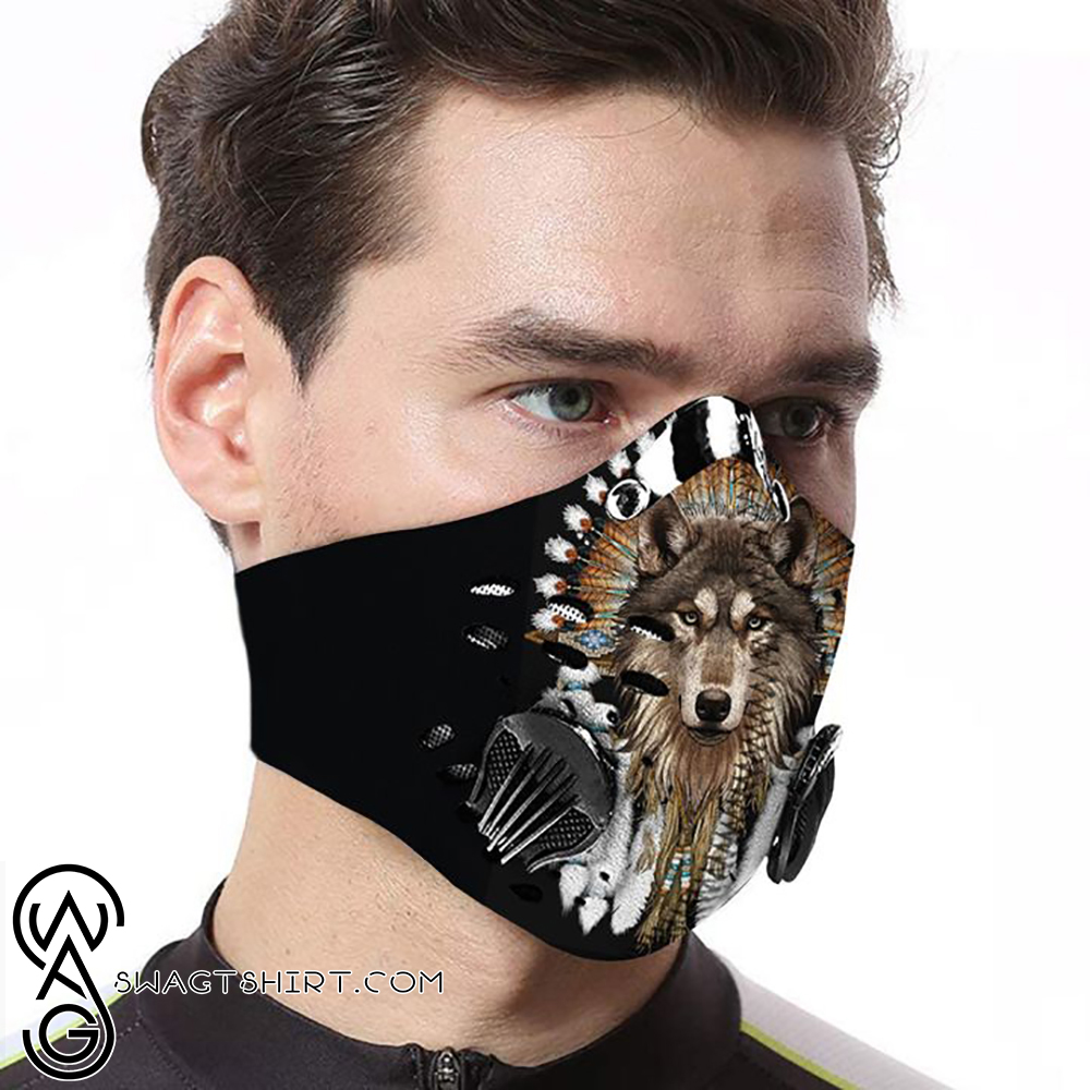 Native american wolf carbon pm 2,5 face mask