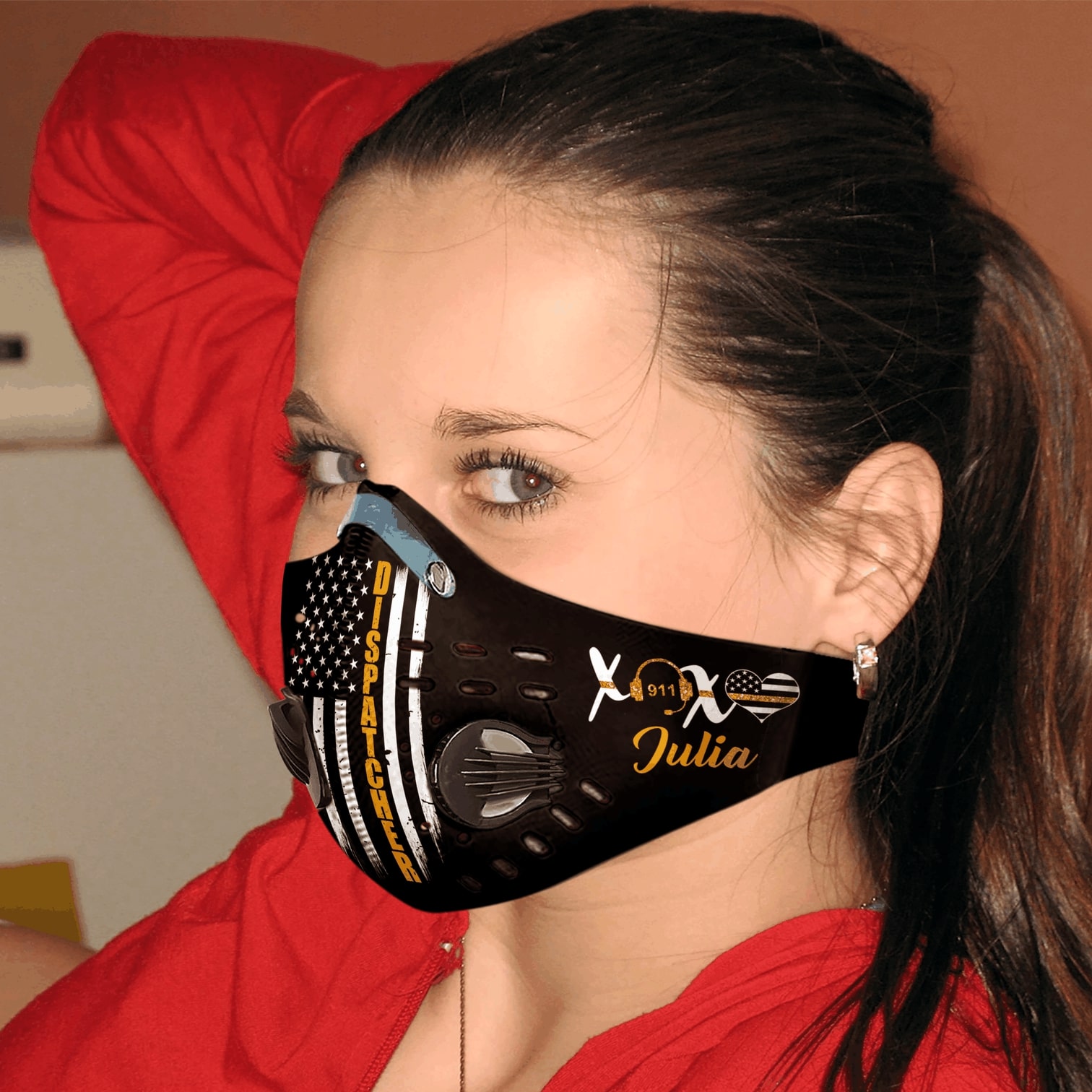 Personalized american flag dispatcher carbon pm 2,5 face mask 4