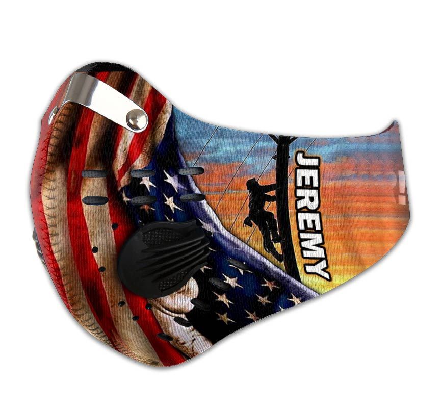 Personalized american flag lineman carbon pm 2,5 face mask 4