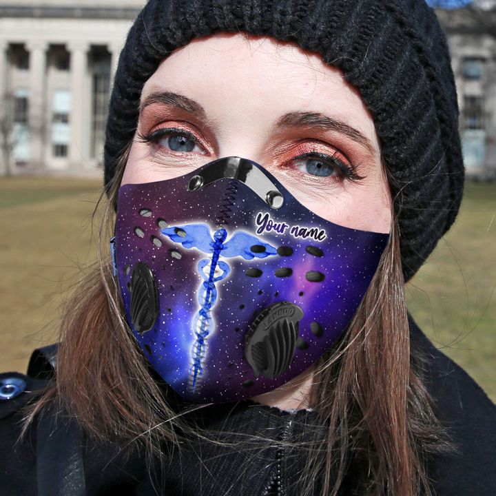 Personalized galaxy caduceus symbol nurse filter activated carbon face mask 2