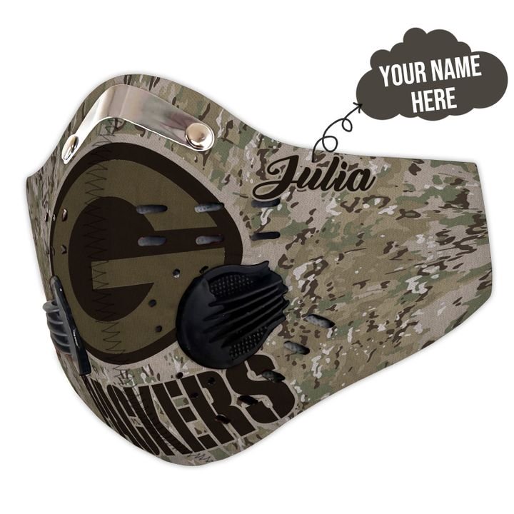 Personalized green bay packers camo filter activated carbon face mask 4