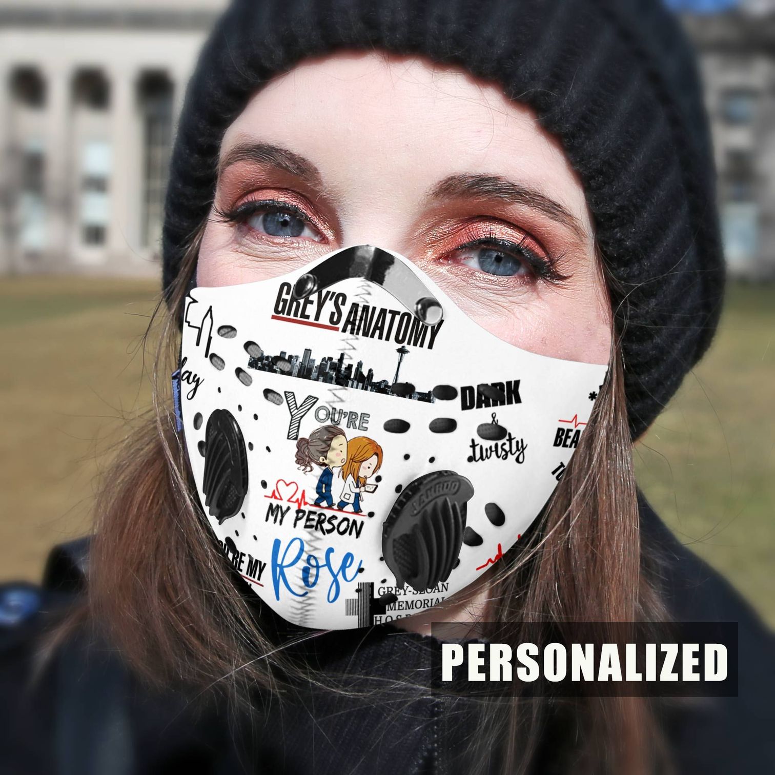 Personalized grey's anatomy carbon pm 2,5 face mask 2