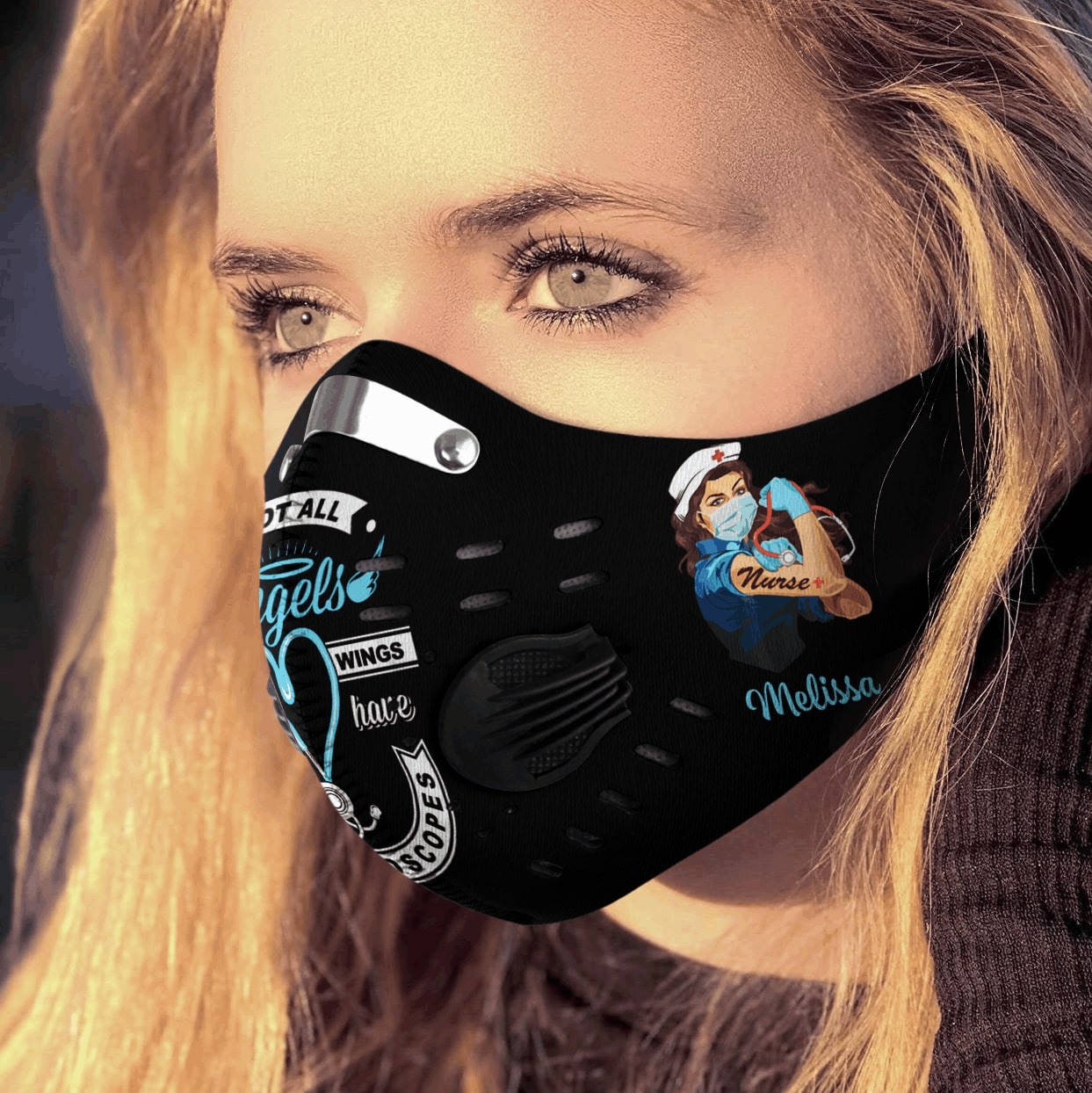 Personalized not all angels have wings strong nurse carbon pm 2,5 face mask 2