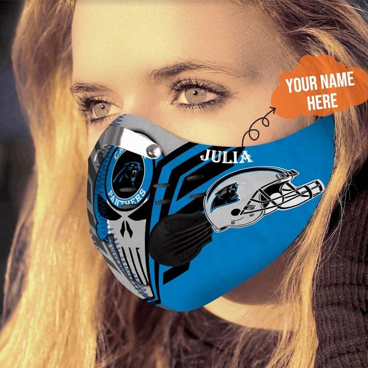 Personalized skull carolina panthers filter activated carbon face mask 4