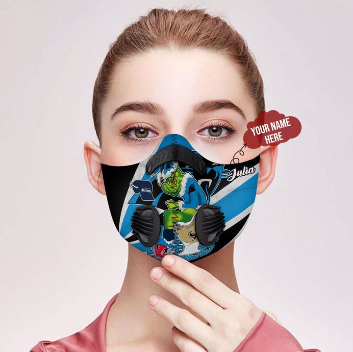 Personalized the grinch carolina panthers filter activated carbon face mask 1