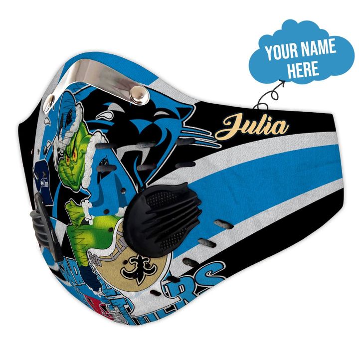 Personalized the grinch carolina panthers filter activated carbon face mask 3