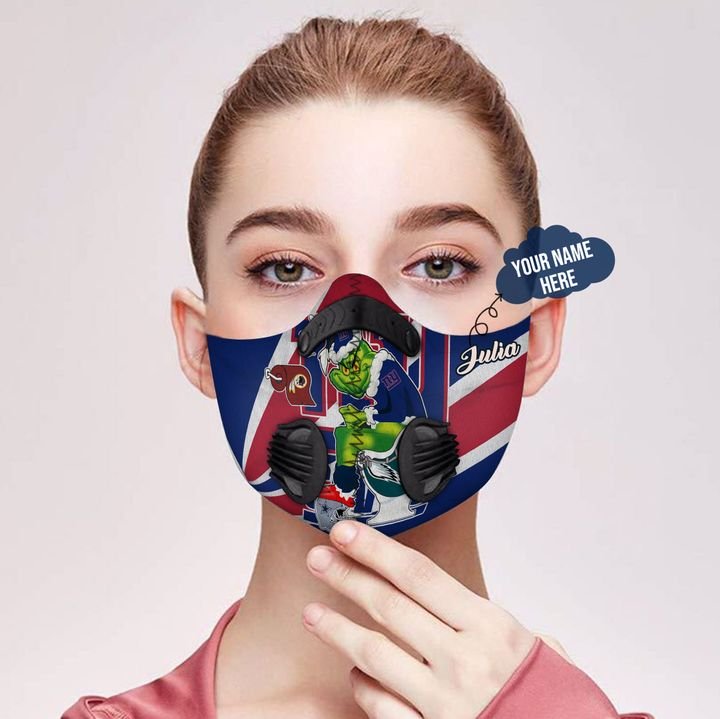 Personalized the grinch new york giants filter activated carbon face mask 1