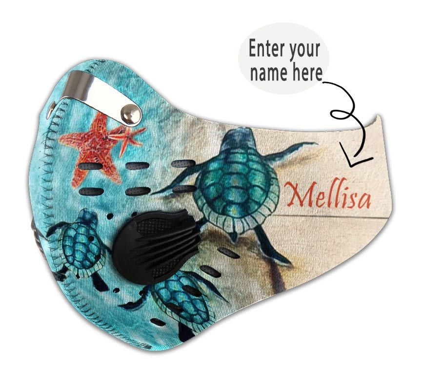Personalized turtle back to the sea carbon pm 2,5 face mask 1