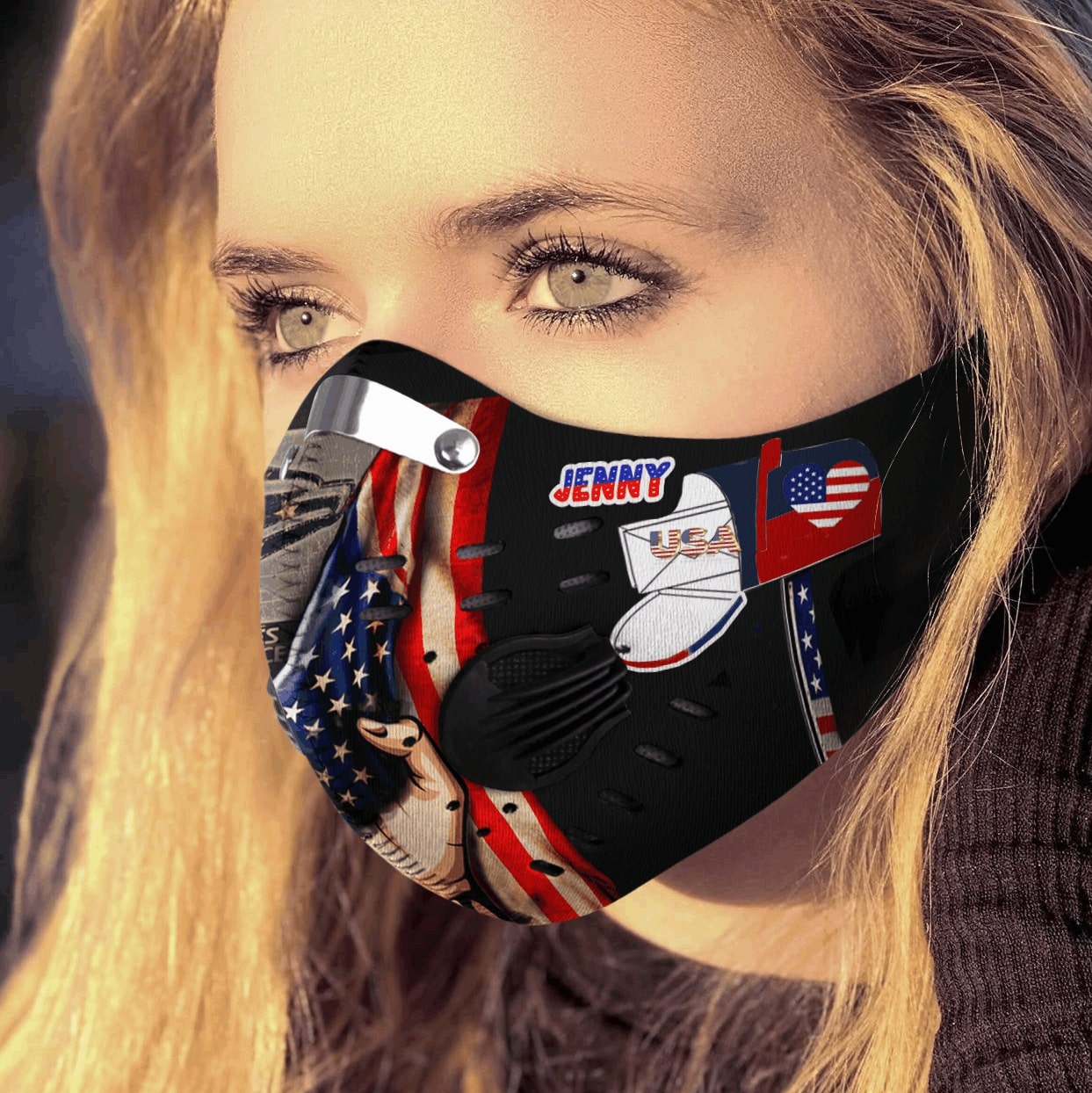 Personalized united states postal service carbon pm 2,5 face mask 1