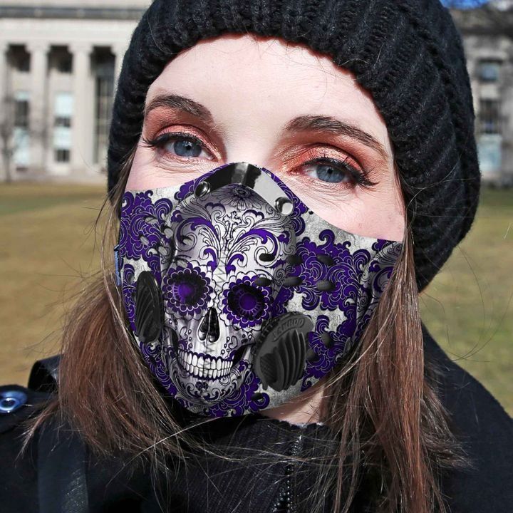 Purple sugar skull carbon pm 2,5 face mask 1