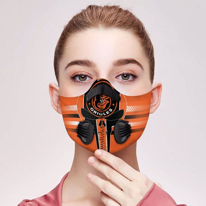 Skull baltimore orioles filter activated carbon face mask 2