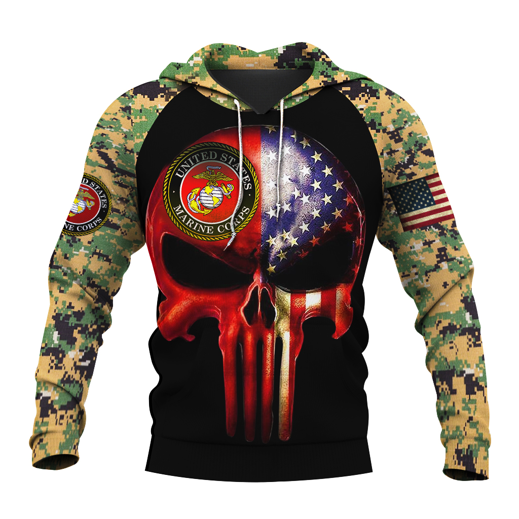 Skull us marines full over print hoodie