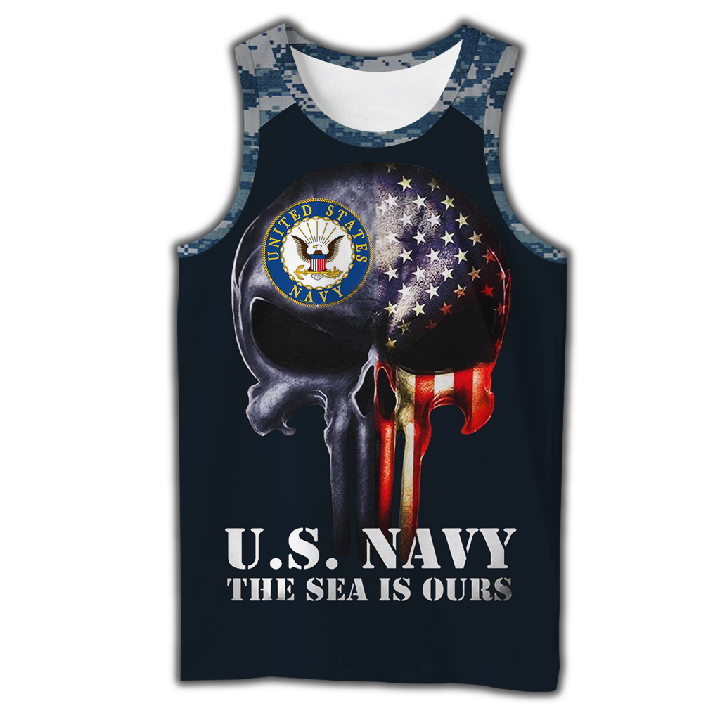 Skull us navy the sea is ours full over print tank top