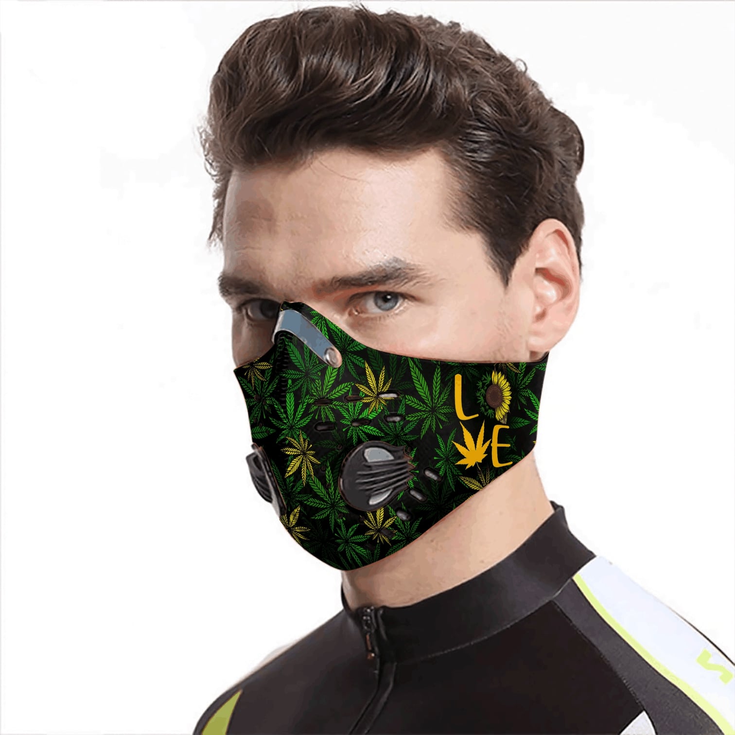 Sunflower cannabis weed leaf love carbon pm 2,5 face mask 1