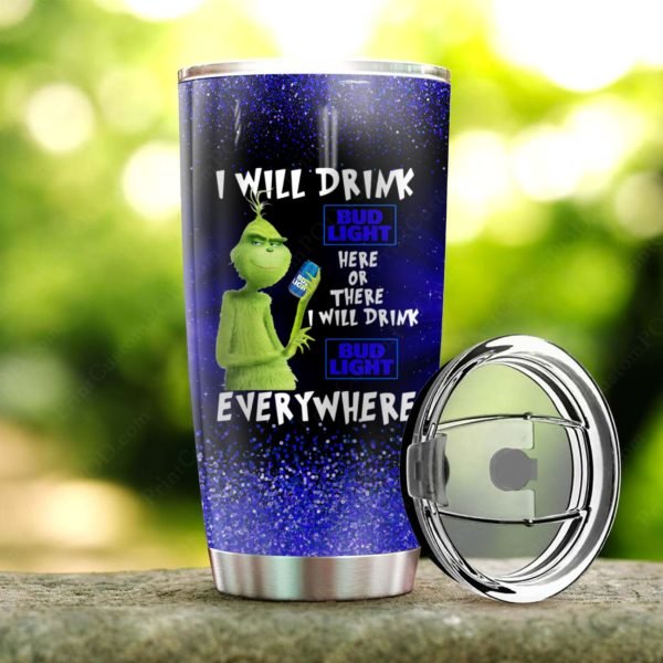 The grinch i will drink bud light steel tumbler 2